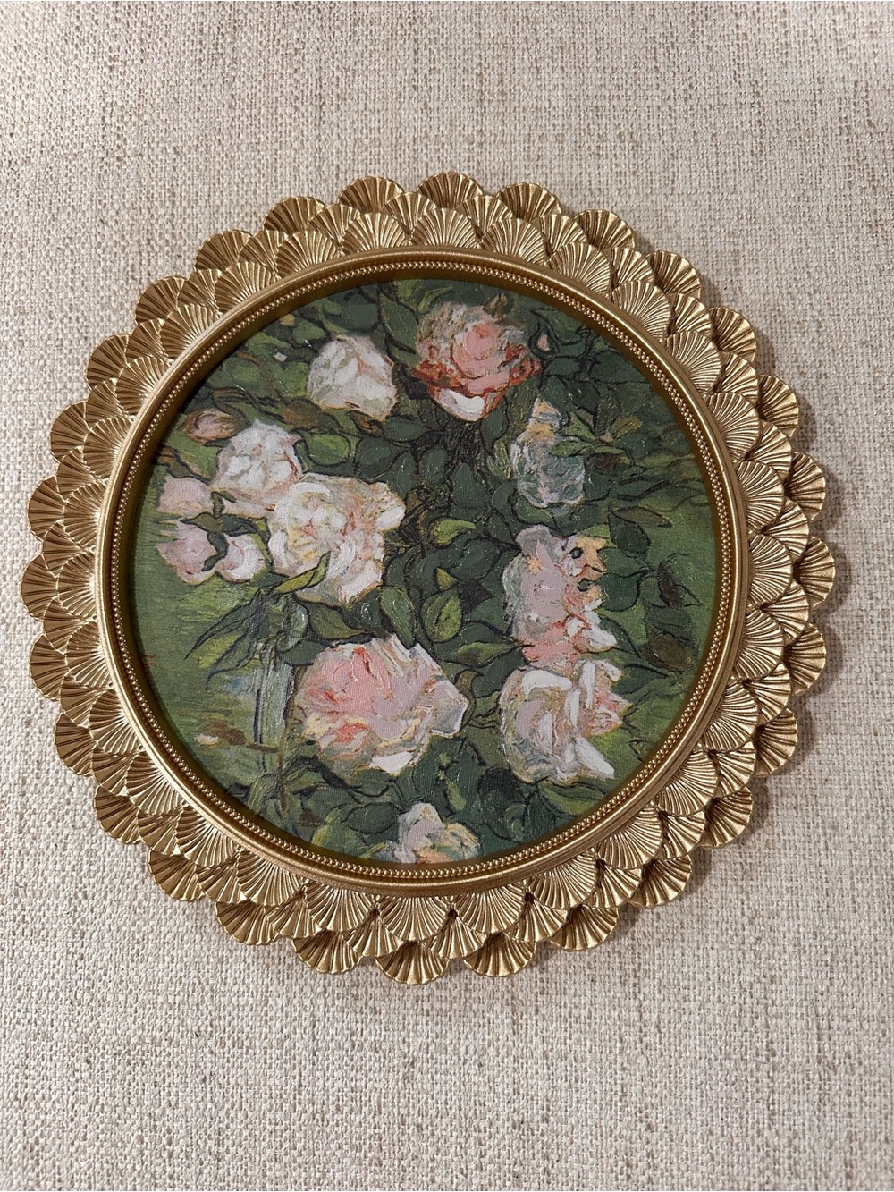 12x12 Roses or Pink roses by Van Gogh w petal scalloped gold frame